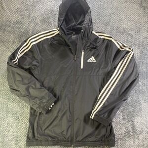 Adidas Men's Black Light Shell Windbreaker Full Zipper, Hooded - Size M